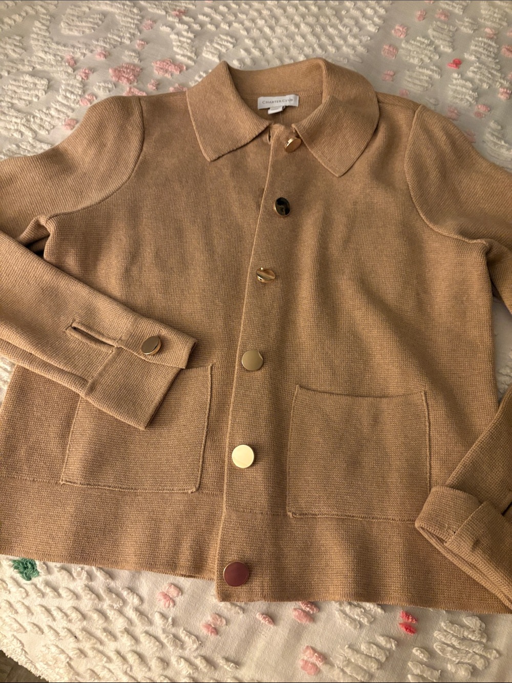 Charter Club Camel Knit Button-Front Jacket
